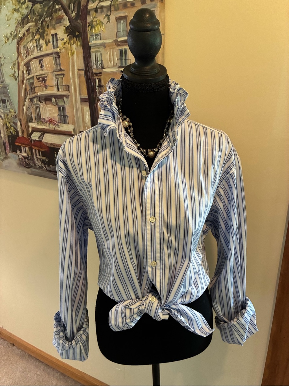 Polo by Ralph Lauren Blue & White Striped Tie-Front Button-Down